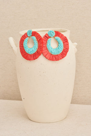 Fuchsia Raffia Fan Earring