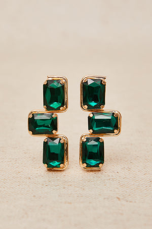 Pendientes Dorados Cruz Cristales Verde