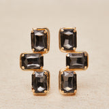 Pendientes Dorados Cruz Cristales Gris