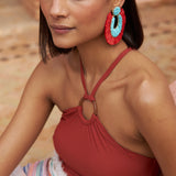 Fuchsia Raffia Fan Earring