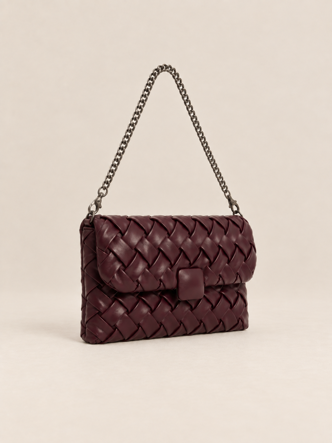 Bolso Trenzado Mano Burdeos