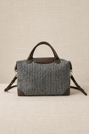 Grey Crocheted Trim Flap Bag