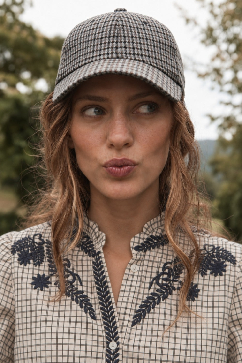Green Large Gingham Cap