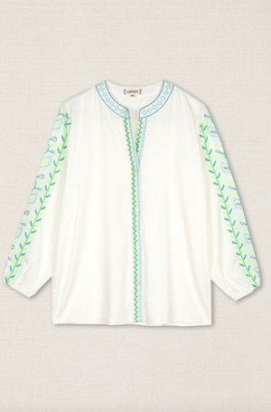 (TEST) Embroidered Leaf Blouse Green