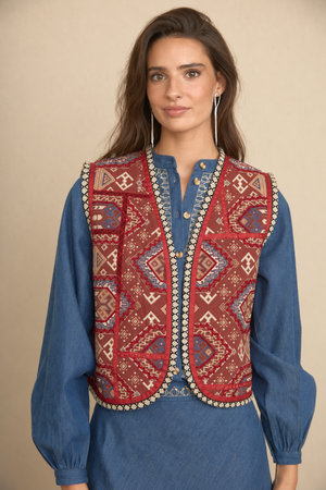Blue Boho Embroidered Blouse