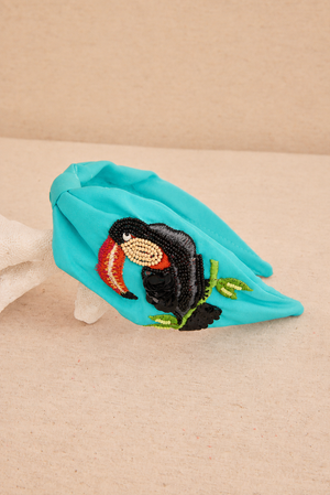 Embroidered Headband Turquoise Toucans