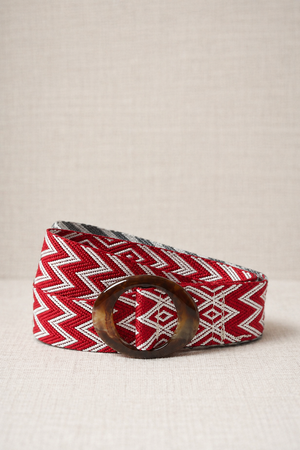 Cinturón Zigzag Hebilla Resina Rojo