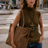 Bolso Shopper de Piel con Tachuelas Marrón