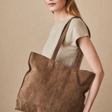 Bolso Shopper de Piel con Tachuelas Marrón