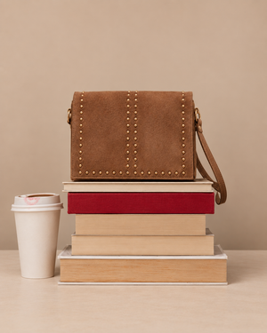 Bolso Piel con Tachuelas Marrón