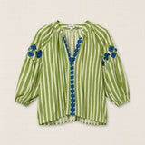 Embroidered Gingham Blouse Yellow/Blue