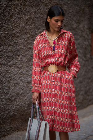 Vestido Camisero Rombos Naranja
