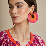 Fuchsia Raffia Fan Earring