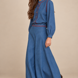 Denim Skirt with Red Embroidery