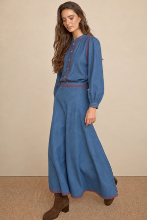 Blue Boho Embroidered Blouse