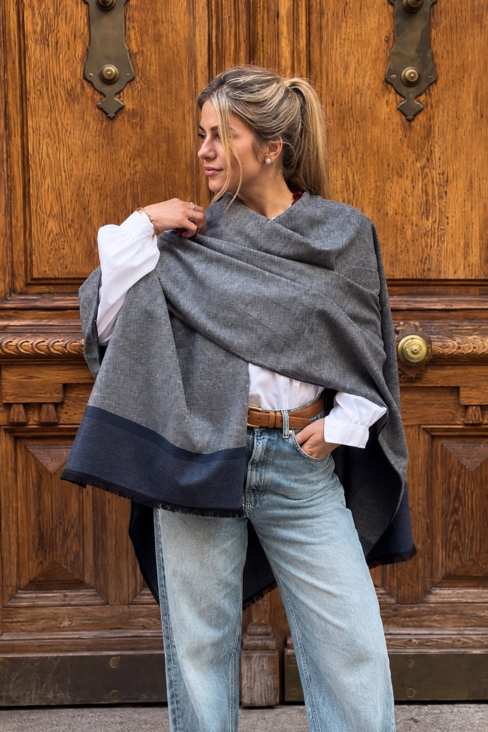 Poncho Bicolor Espiga Gris