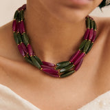 Short Mixed Resin Necklace Burgundy