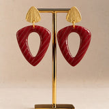 Carved Burgundy Resin Earrings
