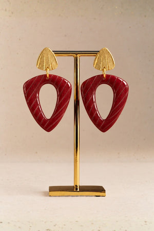 Carved Burgundy Resin Earrings