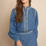 Blue Boho Embroidered Blouse
