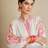 Fuchsia Embroidered Leaf Kurta Dress