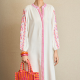 Fuchsia Embroidered Leaf Kurta Dress