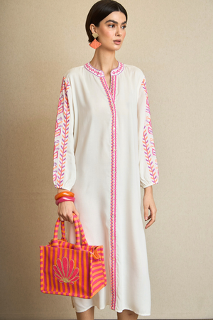 Fuchsia Embroidered Leaf Kurta Dress