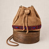Embroidered Leather Mini Bucket Bag