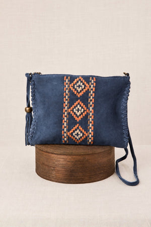 Leather Crossbody Bag with Ethnic Embroidery