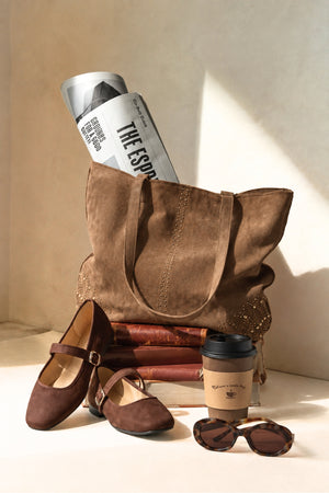 Bolso Shopper de Piel con Tachuelas Marrón