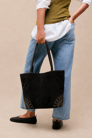 Bolso Shopper de Piel con Tachuelas Negro