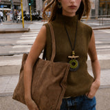 Collar con Colgante Circular Asta Verde