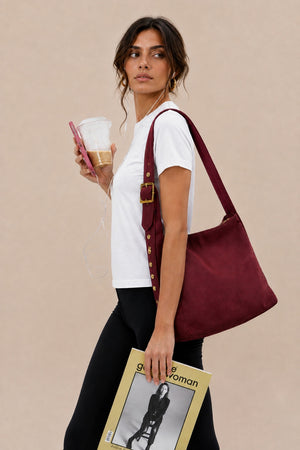 Bolso Shopper Ante con Tachuelas Burdeos