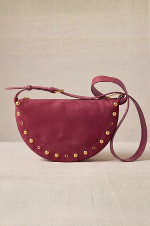 Bolso Media Luna con Tachuelas Burdeos