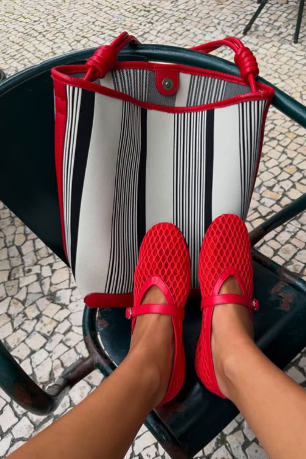 Red Striped Maxi Shopper Bag