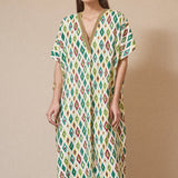 Vestido Cuello V Rombos Verde
