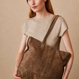 Bolso Shopper de Piel con Tachuelas Marrón