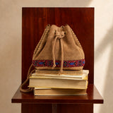 Embroidered Leather Mini Bucket Bag