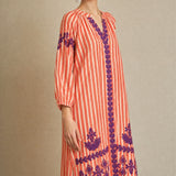 Embroidered striped kurta Orange/White Lines