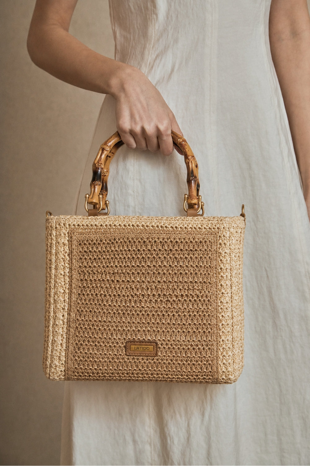 Bolso Rafia y Bambú Beige