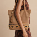 Leather Shopper Bag with Ethnic Embroidery