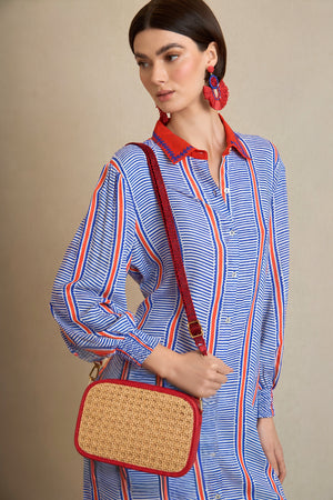 Red Rattan Crossbody Bag