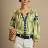 Embroidered Gingham Blouse Yellow/Blue