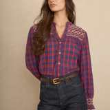 Blusa Vichy Bordada Azul