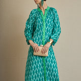 Embroidered Diamond Kurta Dress Green