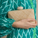Beige Raffia Clutch Bag