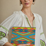 Embroidered Turquoise Boho Clutch