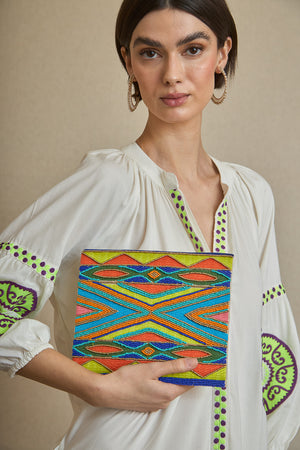 Embroidered Turquoise Boho Clutch