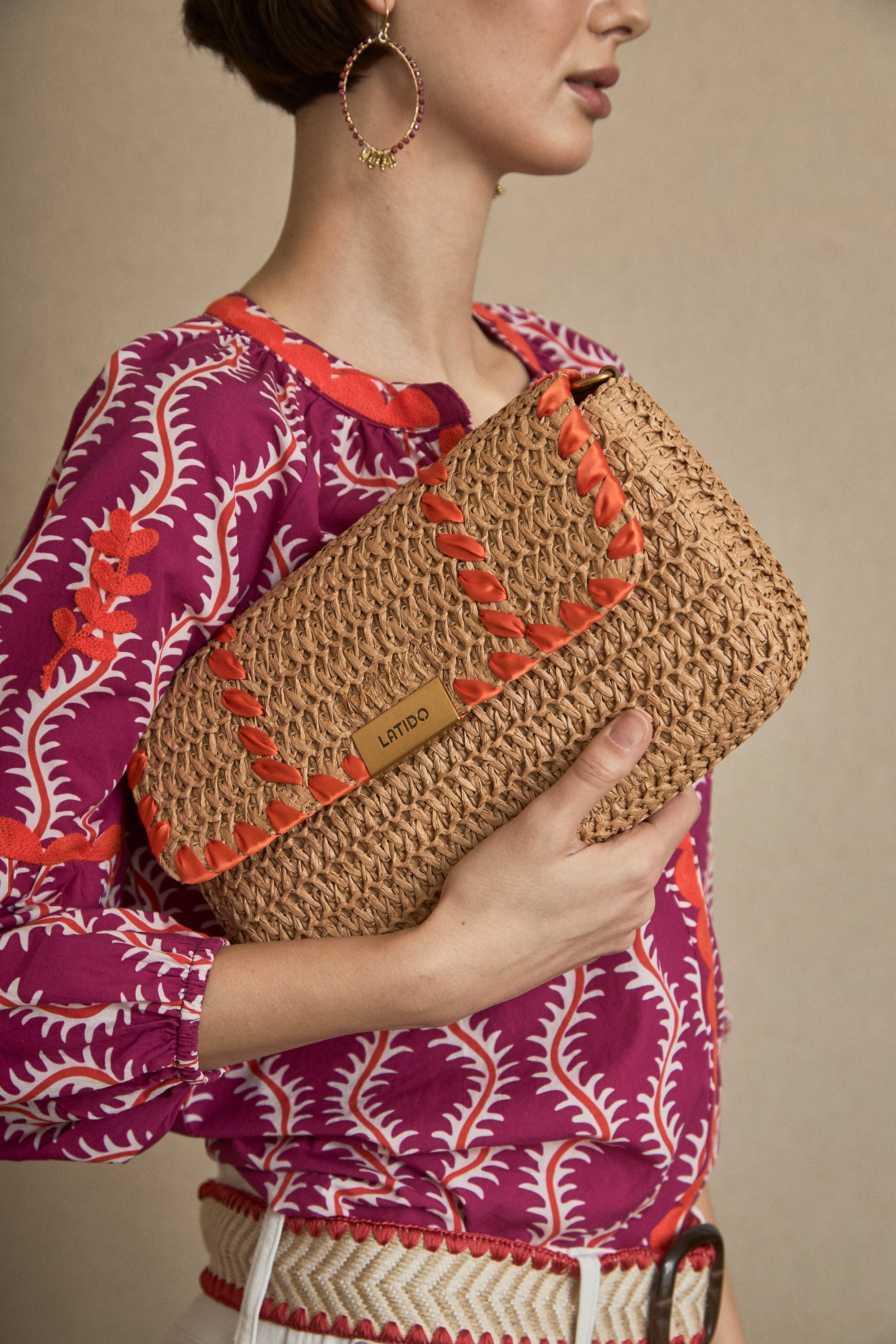 Bolso Rafia Midi Naranja