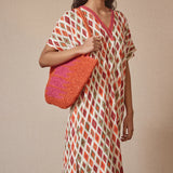 Vestido Cuello V Rombos Naranja